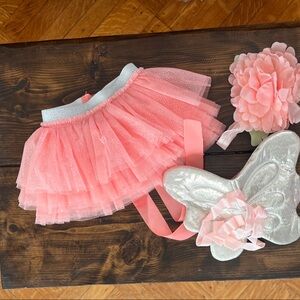 Pink Tutu with Silver Wings and Flower Headband